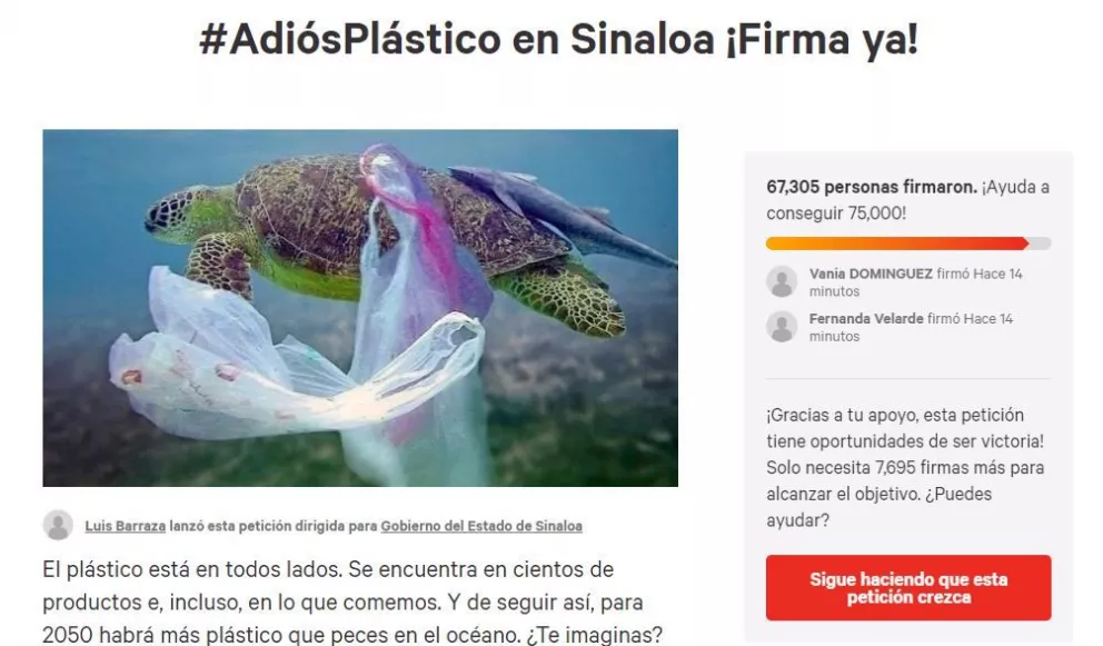 Menos de 10 mil firmas para que Sinaloa diga adiós al plástico