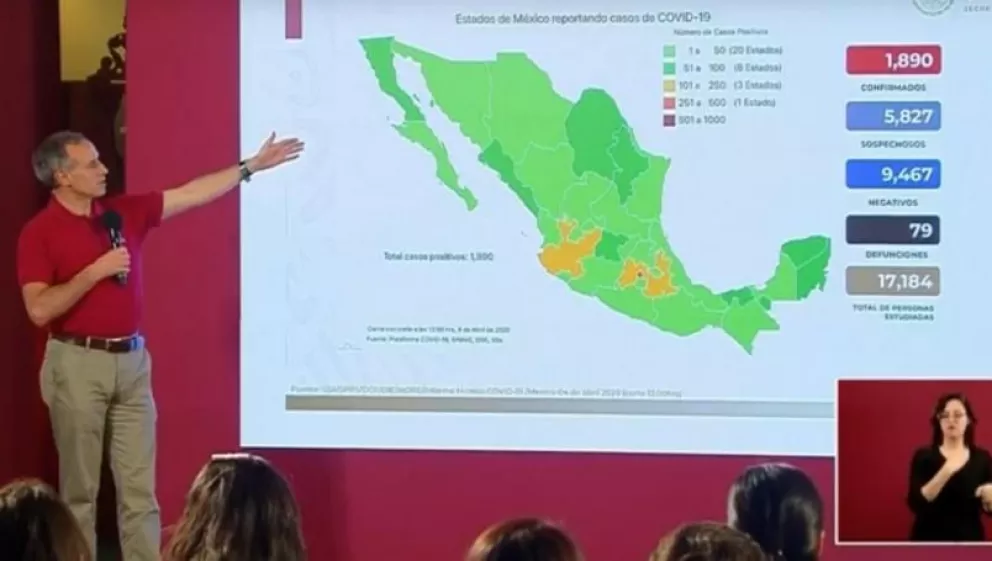 Mil 890 Confirmados de coronavirus en México