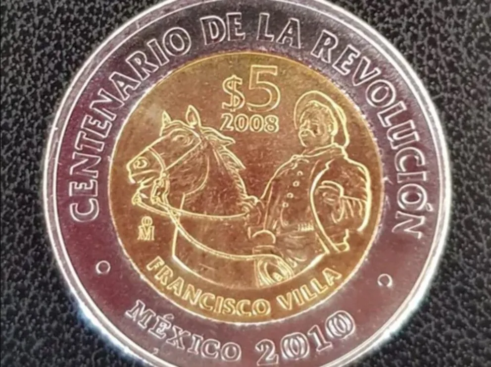 La moneda de 5 pesos de Pancho Villa se cotiza hasta en 200 mil pesos en plataformas como Mercado Libre. Foto: Archivo