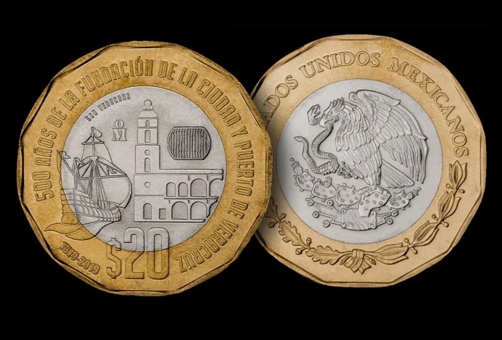 Banxico puso en circulación esta moneda para conmemorar los 500 años de la fundación del puerto de Veracruz. Foto: Banxico