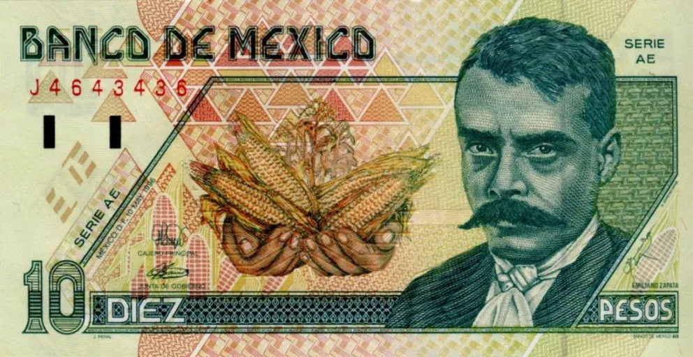 El billete de 10 pesos de Zapata fue puesto a circular en 1994, y actualmente es una pieza difícil de encontrar. Foto: Banxico