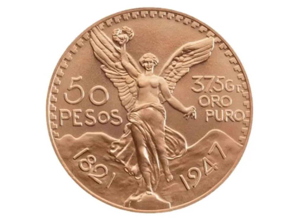 Esta hermosa moneda conmemorativa es el Centenario 50 pesos oro, una de las más deseadas por coleccionistas y bancos. Foto: Banxico